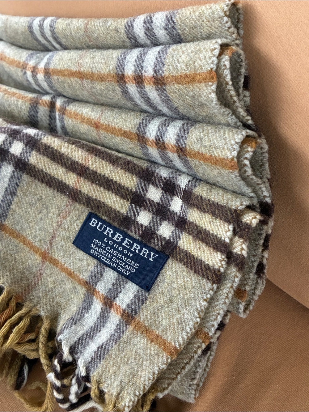 Burberry Plaid Scarf in Green and Beige